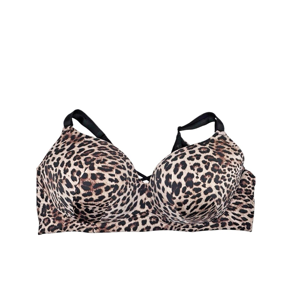 Torrid Dream Wire Free Bra Size 46D Black Leopard Print Criss Cross Detail